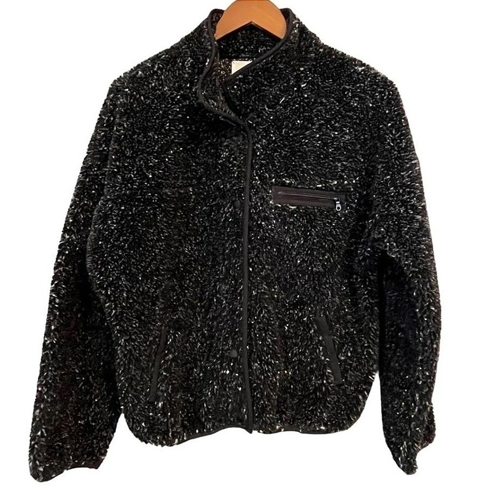 OFFLINE by Aerie Womens Black Marled Fleece Snap Front Jacket Mock Neck Large